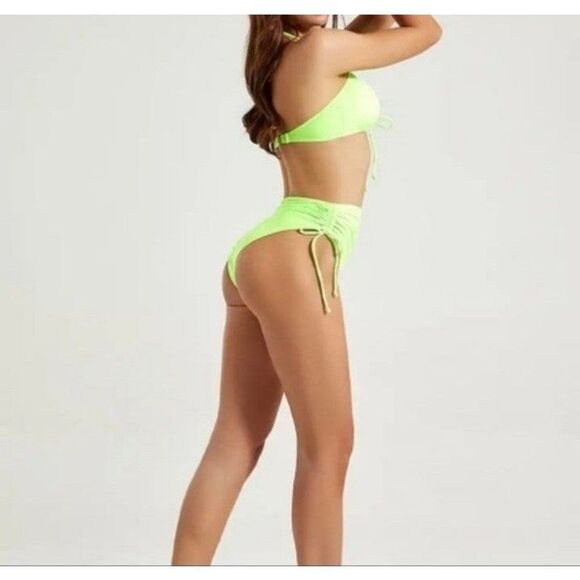 Florescent green drawstring bikini sz Medium - Picture 3 of 6